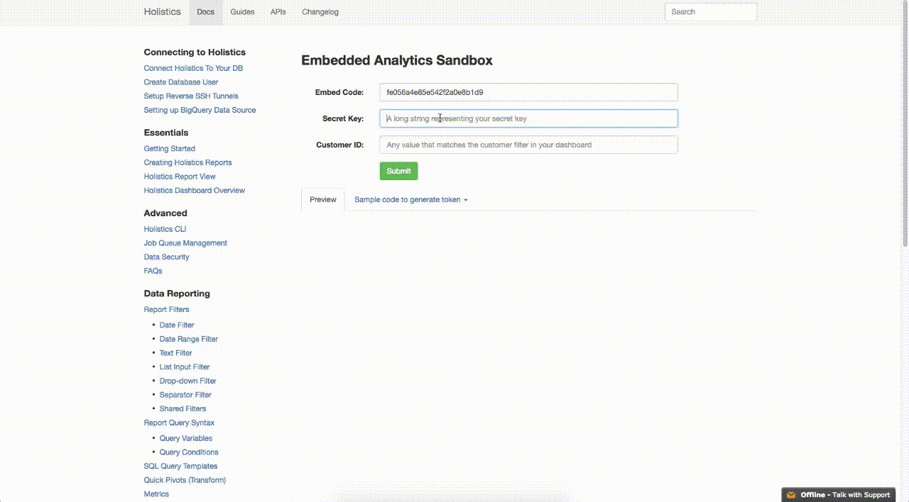 Embedding dashboards on a webpage